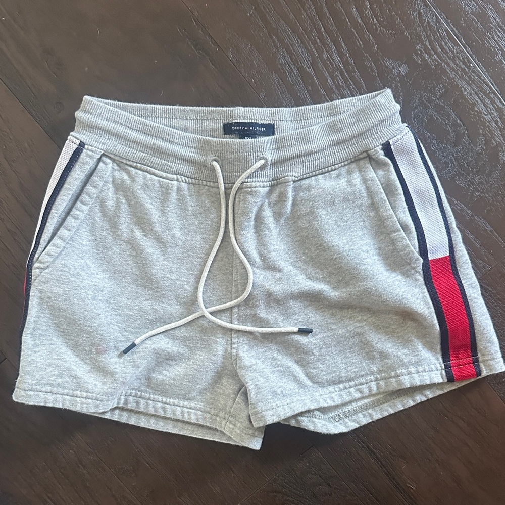 Tommy Hilfiger Gray Shorts with Red and Navy Stripes